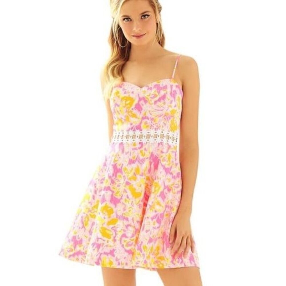 NWT Lilly Pulitzer $178 Lenore Dress Pink Orange Daisy 90s Retro Women's 4